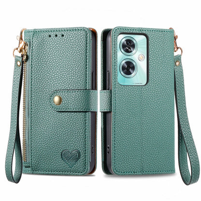 Love Zipper Lanyard Leather Phone Case