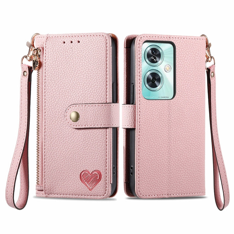 Love Zipper Lanyard Leather Phone Case