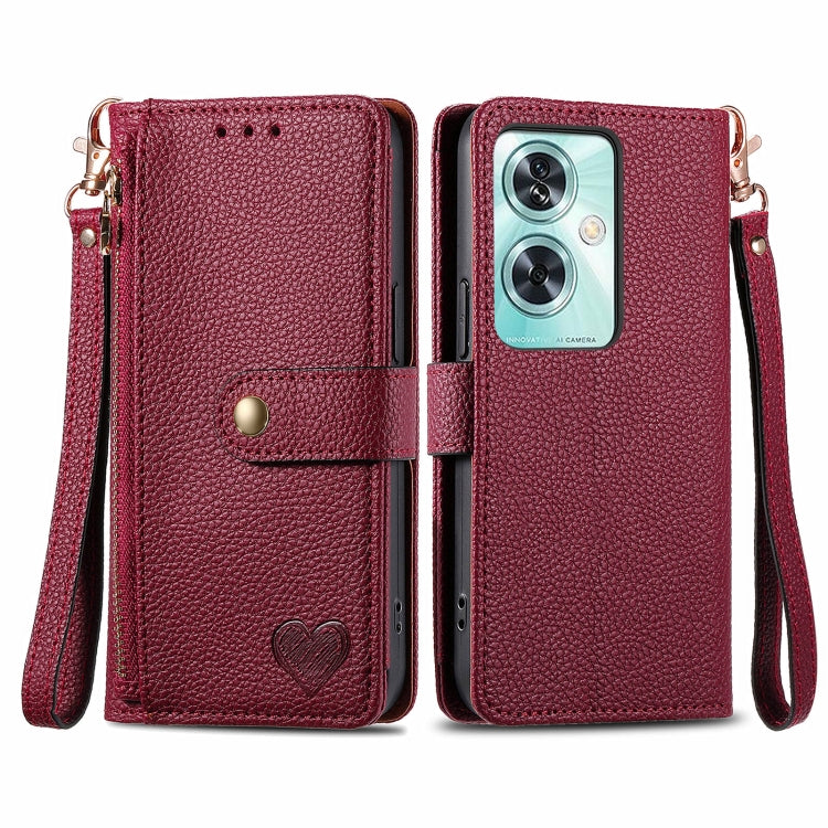 Love Zipper Lanyard Leather Phone Case