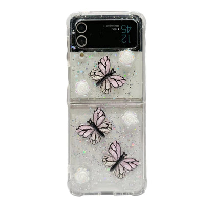 Three-dimensional Butterfly Glitter TPU  Phone Case, For Samsung Galaxy Z Flip6 / Flip7 FE, For Samsung Galaxy Z Flip5, For Samsung Galaxy Z Flip4, For Samsung Galaxy Z Flip3