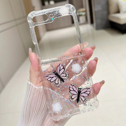 Three-dimensional Butterfly Glitter TPU  Phone Case, For Samsung Galaxy Z Flip6 / Flip7 FE, For Samsung Galaxy Z Flip5, For Samsung Galaxy Z Flip4, For Samsung Galaxy Z Flip3