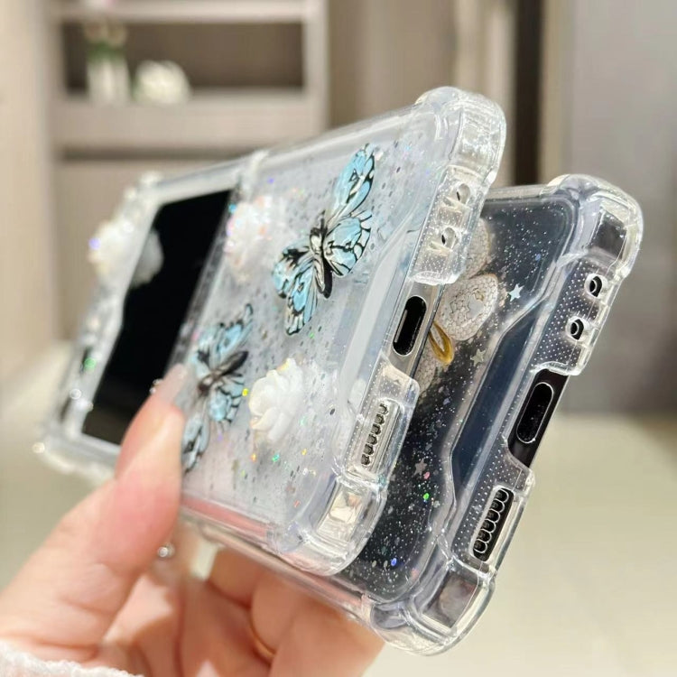 Three-dimensional Butterfly Glitter TPU  Phone Case, For Samsung Galaxy Z Flip6 / Flip7 FE, For Samsung Galaxy Z Flip5, For Samsung Galaxy Z Flip4, For Samsung Galaxy Z Flip3