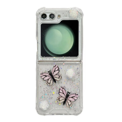 Three-dimensional Butterfly Glitter TPU  Phone Case, For Samsung Galaxy Z Flip6 / Flip7 FE, For Samsung Galaxy Z Flip5, For Samsung Galaxy Z Flip4, For Samsung Galaxy Z Flip3