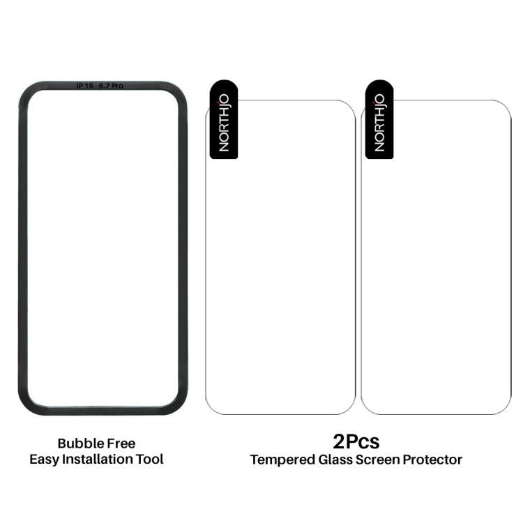 NORTHJO 2pcs A++ Screen Protector Tempered Glass Film with Installation Frame, For iPhone 16 Pro Max, For iPhone 16 Pro, For iPhone 16 Plus, For iPhone 16, For iPhone 15 Pro Max, For iPhone 15 Pro, For iPhone 15 Plus, For iPhone 15, For iPhone 14 Plus�...