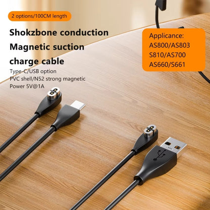 For Shokz Bone Conduction Bluetooth Earphone Magnetic Charging Cable For AS800/AS803/S810/AS700/AS660/S661, Type C to Shokz 1m, USB A to Shokz 1m