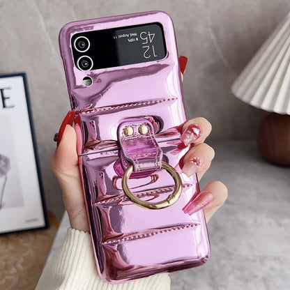 Laser Aurora Ring Down Jacket Shockproof Phone Case, For Samsung Galaxy Z flip5, For Samsung Galaxy Z flip4, For Samsung Galaxy Z flip3