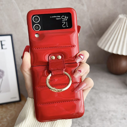 Laser Aurora Ring Down Jacket Shockproof Phone Case, For Samsung Galaxy Z flip5, For Samsung Galaxy Z flip4, For Samsung Galaxy Z flip3