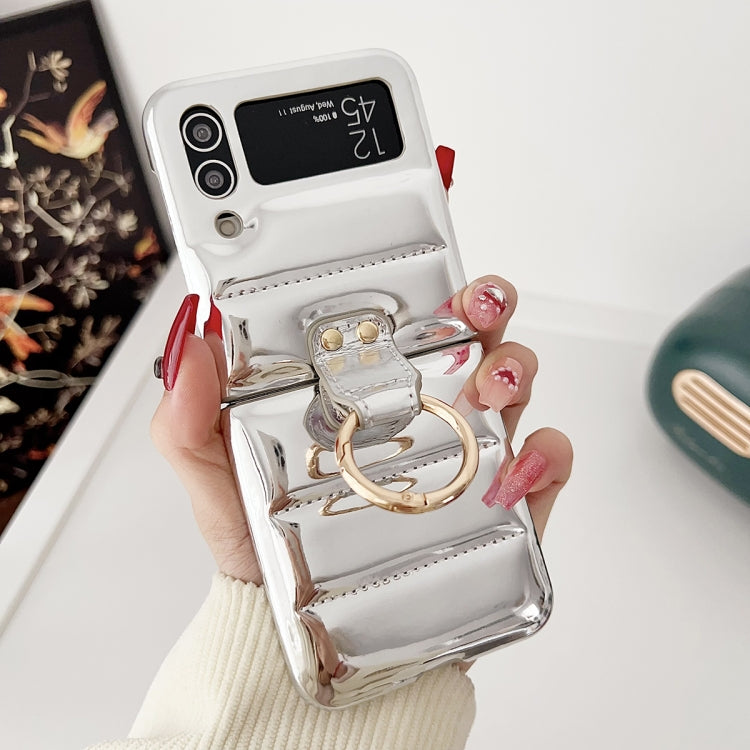 Laser Aurora Ring Down Jacket Shockproof Phone Case, For Samsung Galaxy Z flip5, For Samsung Galaxy Z flip4, For Samsung Galaxy Z flip3