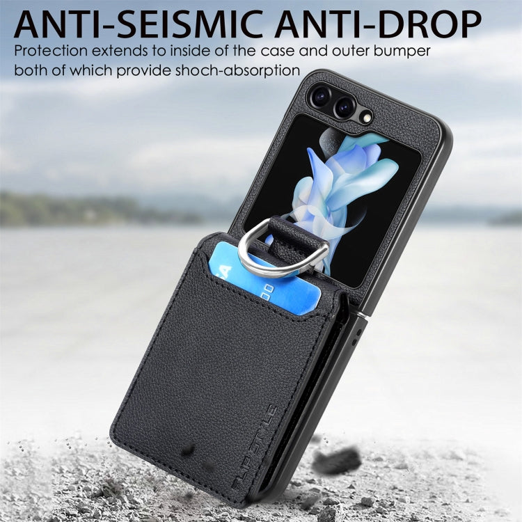 Litchi Texture Leather Ring Wallet Phone Case, For Galaxy Z Flip5