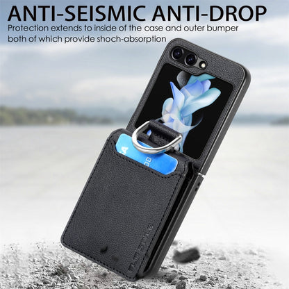 Litchi Texture Leather Ring Wallet Phone Case, For Galaxy Z Flip5