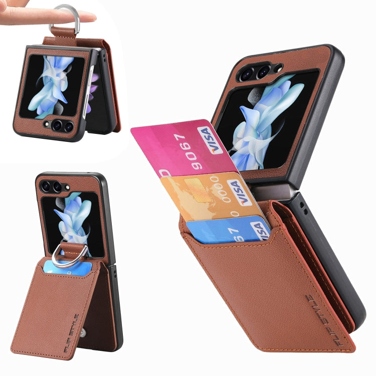 Litchi Texture Leather Ring Wallet Phone Case, For Samsung Galaxy Z Flip7 5G, For Samsung Galaxy Z Flip6 / Flip7 FE, For Samsung Galaxy Z Flip5