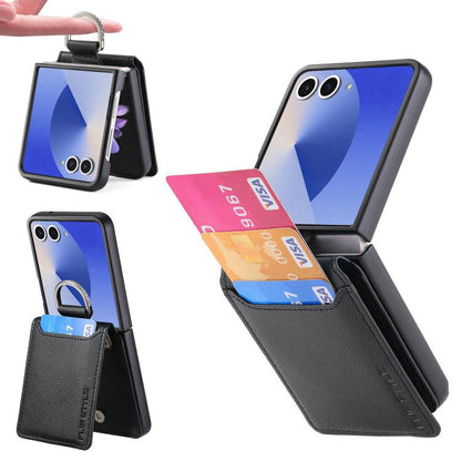 Litchi Texture Leather Ring Wallet Phone Case, For Samsung Galaxy Z Flip7 5G, For Samsung Galaxy Z Flip6 / Flip7 FE, For Samsung Galaxy Z Flip5