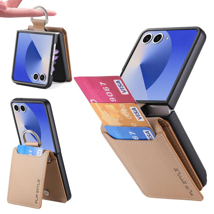 Litchi Texture Leather Ring Wallet Phone Case, For Samsung Galaxy Z Flip7 5G, For Samsung Galaxy Z Flip6 / Flip7 FE, For Samsung Galaxy Z Flip5
