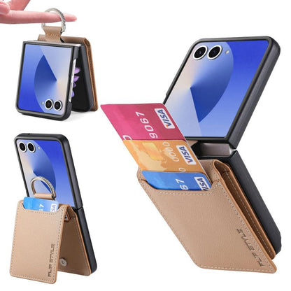 Litchi Texture Leather Ring Wallet Phone Case, For Samsung Galaxy Z Flip7 5G, For Samsung Galaxy Z Flip6 / Flip7 FE, For Samsung Galaxy Z Flip5
