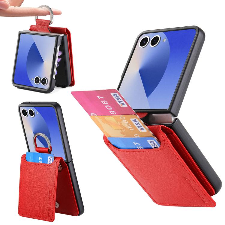 Litchi Texture Leather Ring Wallet Phone Case, For Samsung Galaxy Z Flip7 5G, For Samsung Galaxy Z Flip6 / Flip7 FE, For Samsung Galaxy Z Flip5