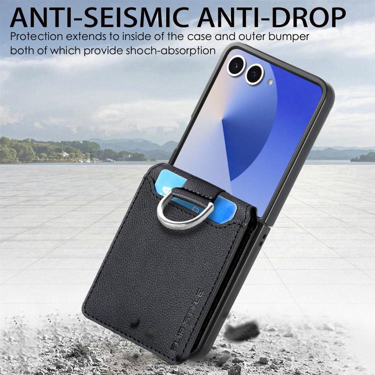 Litchi Texture Leather Ring Wallet Phone Case, For Galaxy Z Flip8 5G, For Galaxy Z Flip7 5G, For Galaxy Z Flip6