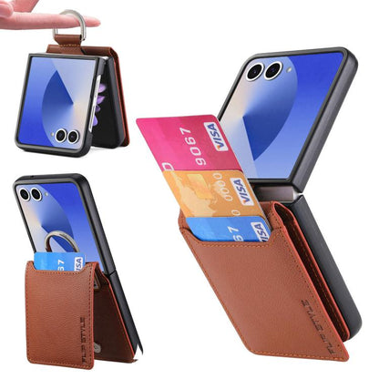 Litchi Texture Leather Ring Wallet Phone Case, For Galaxy Z Flip8 5G, For Galaxy Z Flip7 5G, For Galaxy Z Flip6