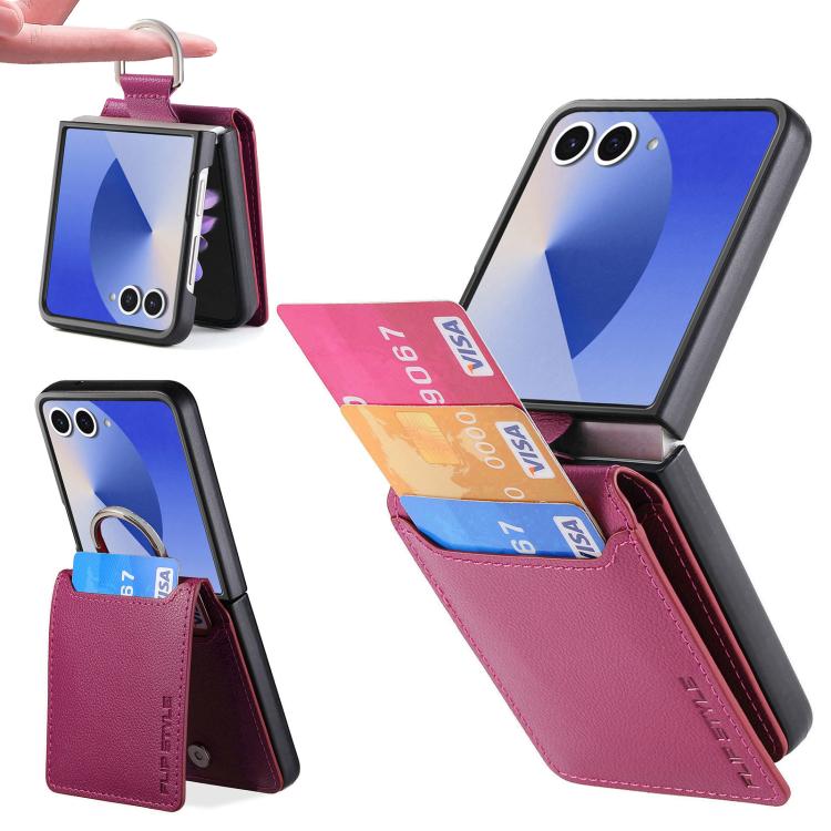 Litchi Texture Leather Ring Wallet Phone Case, For Galaxy Z Flip8 5G, For Galaxy Z Flip7 5G, For Galaxy Z Flip6
