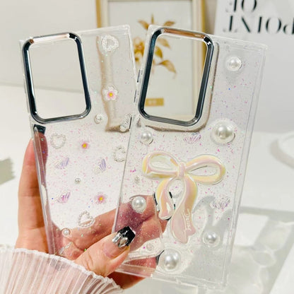 Three-dimensional Bow Pearl Love Flower TPU  Phone Case