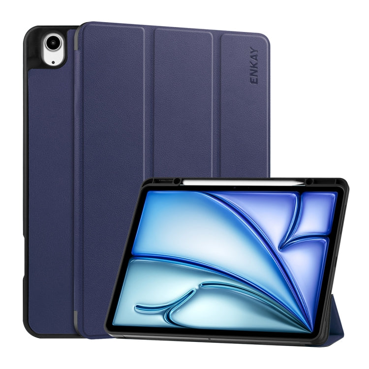 ENKAY Tri-fold Custer Texture TPU Leather Smart Tablet Case with Pen Slot