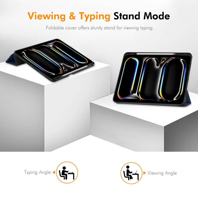 ENKAY Tri-fold Custer Texture TPU Leather Smart Tablet Case with Pen Slot