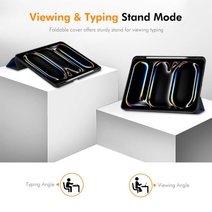 ENKAY Tri-fold Custer Texture TPU Leather Smart Tablet Case with Pen Slot