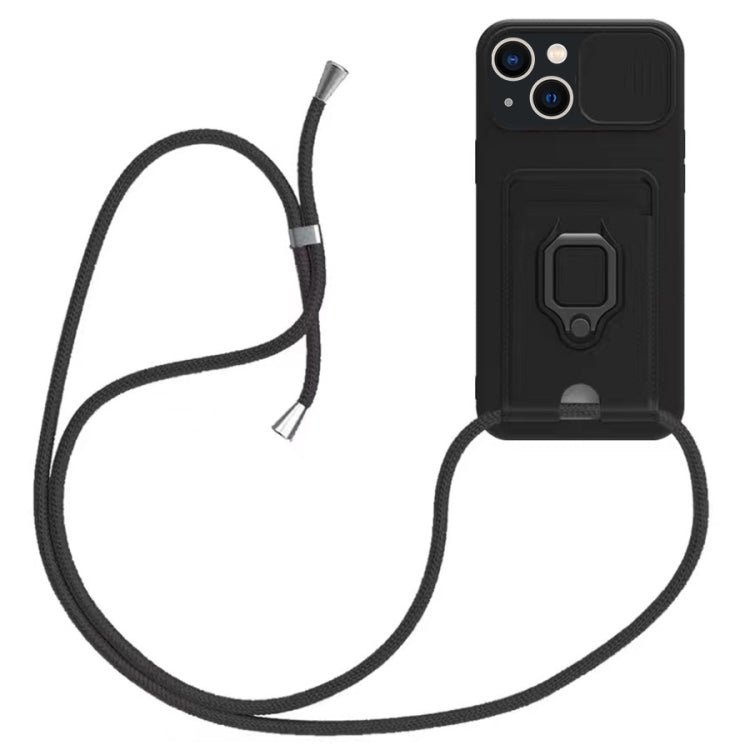 Sliding Camshield Magnetic Card Holder Silicone Phone Case with Lanyard, For iPhone 13, For iPhone 12, For iPhone 12 Pro Max, For iPhone 12 Pro
