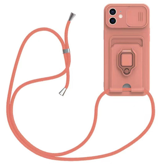 Sliding Camshield Magnetic Card Holder Silicone Phone Case with Lanyard, For iPhone 11, For iPhone 11 Pro, For iPhone X / XS, For iPhone XR