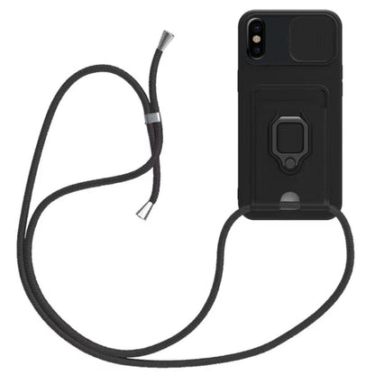 Sliding Camshield Magnetic Card Holder Silicone Phone Case with Lanyard, For iPhone 11 Pro Max, For iPhone 11, For iPhone 11 Pro, For iPhone X / XS