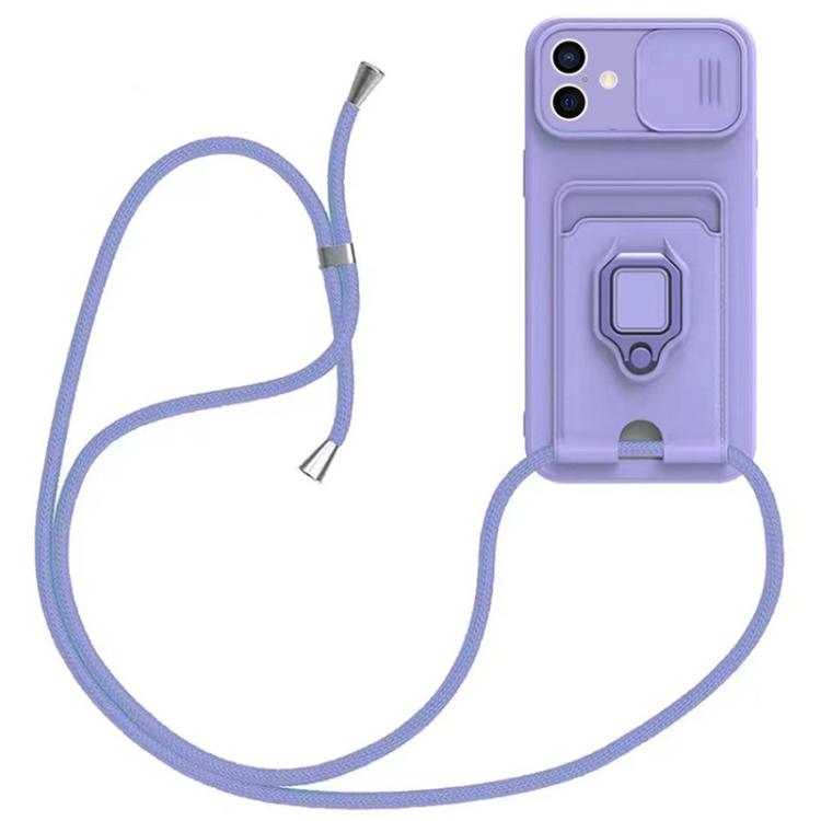 Sliding Camshield Magnetic Card Holder Silicone Phone Case with Lanyard, For iPhone 17e / 16e, For iPhone 16 Pro Max, For iPhone 16 Pro, For iPhone 16 Plus