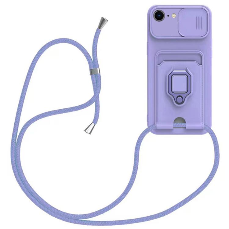 Sliding Camshield Magnetic Card Holder Silicone Phone Case with Lanyard, For iPhone 17e / 16e, For iPhone 16 Pro Max, For iPhone 16 Pro, For iPhone 16 Plus