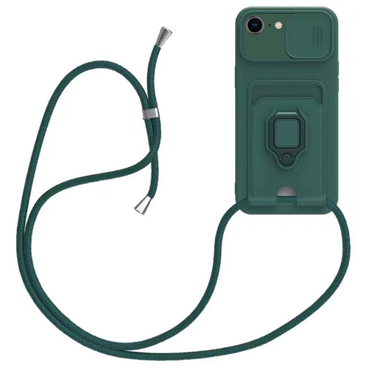 Sliding Camshield Magnetic Card Holder Silicone Phone Case with Lanyard, For iPhone 17e / 16e, For iPhone 16 Pro Max, For iPhone 16 Pro, For iPhone 16 Plus
