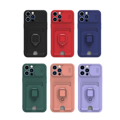 Sliding Camshield Magnetic Card Holder Silicone Phone Case with Lanyard, For iPhone 13, For iPhone 12, For iPhone 12 Pro Max, For iPhone 12 Pro