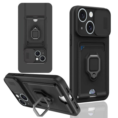 Sliding Camshield Magnetic Card Holder Silicone Phone Case, For iPhone 15, For iPhone 14 Plus, For iPhone 14, For iPhone 14 Pro