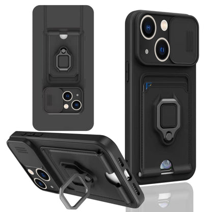 Sliding Camshield Magnetic Card Holder Silicone Phone Case, For iPhone 15, For iPhone 14 Plus, For iPhone 14, For iPhone 14 Pro