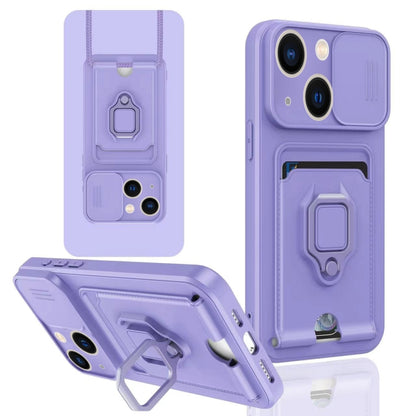 Sliding Camshield Magnetic Card Holder Silicone Phone Case, For iPhone 15, For iPhone 14 Plus, For iPhone 14, For iPhone 14 Pro