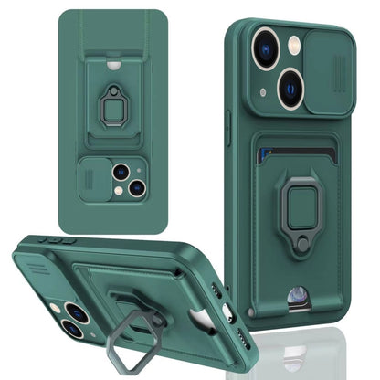 Sliding Camshield Magnetic Card Holder Silicone Phone Case, For iPhone 14 Plus, For iPhone 14, For iPhone 14 Pro, For iPhone 14 Pro Max