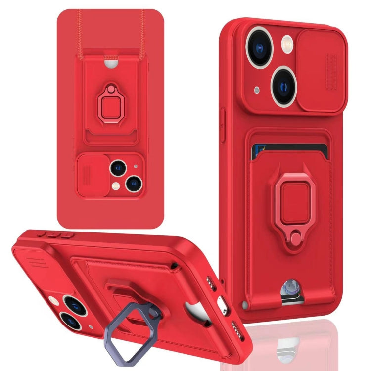 Sliding Camshield Magnetic Card Holder Silicone Phone Case, For iPhone 15, For iPhone 14 Plus, For iPhone 14, For iPhone 14 Pro