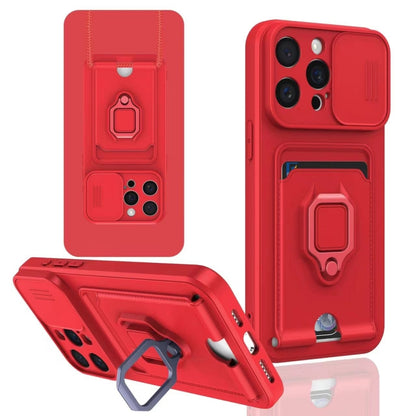 Sliding Camshield Magnetic Card Holder Silicone Phone Case, For iPhone 15, For iPhone 14 Plus, For iPhone 14, For iPhone 14 Pro
