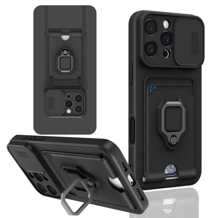 Sliding Camshield Magnetic Card Holder Silicone Phone Case, For iPhone 16 Pro Max, For iPhone 16 Pro, For iPhone 16 Plus, For iPhone 16