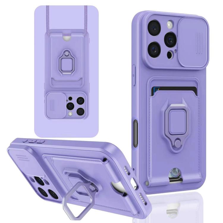 Sliding Camshield Magnetic Card Holder Silicone Phone Case, For iPhone 16 Pro Max, For iPhone 16 Pro, For iPhone 16 Plus, For iPhone 16