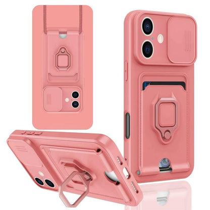 Sliding Camshield Magnetic Card Holder Silicone Phone Case, For iPhone 17e / 16e, For iPhone 16 Pro Max, For iPhone 16 Pro, For iPhone 16 Plus