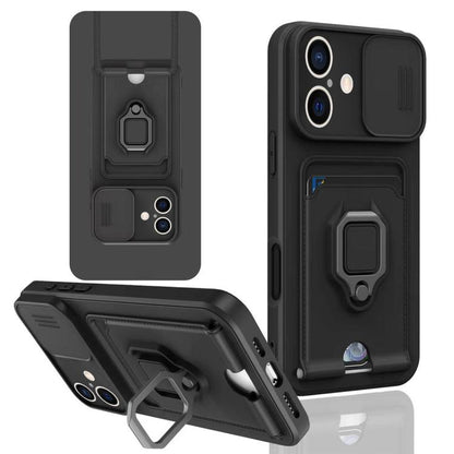 Sliding Camshield Magnetic Card Holder Silicone Phone Case, For iPhone 17e / 16e, For iPhone 16 Pro Max, For iPhone 16 Pro, For iPhone 16 Plus