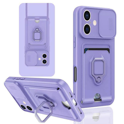 Sliding Camshield Magnetic Card Holder Silicone Phone Case, For iPhone 17e / 16e, For iPhone 16 Pro Max, For iPhone 16 Pro, For iPhone 16 Plus