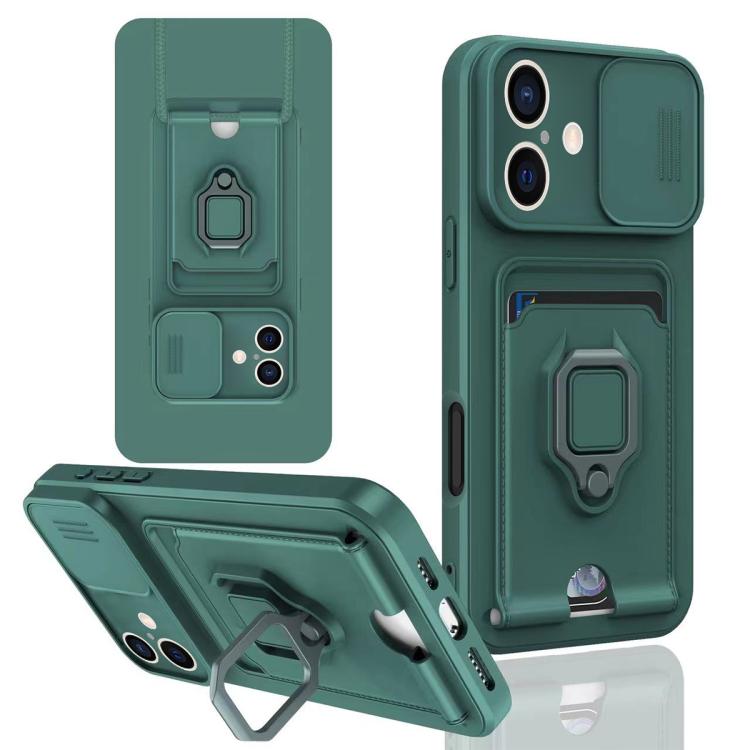 Sliding Camshield Magnetic Card Holder Silicone Phone Case, For iPhone 17e / 16e, For iPhone 16 Pro Max, For iPhone 16 Pro, For iPhone 16 Plus