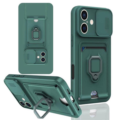 Sliding Camshield Magnetic Card Holder Silicone Phone Case, For iPhone 17e / 16e, For iPhone 16 Pro Max, For iPhone 16 Pro, For iPhone 16 Plus