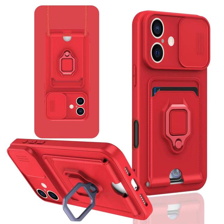 Sliding Camshield Magnetic Card Holder Silicone Phone Case, For iPhone 17e / 16e, For iPhone 16 Pro Max, For iPhone 16 Pro, For iPhone 16 Plus