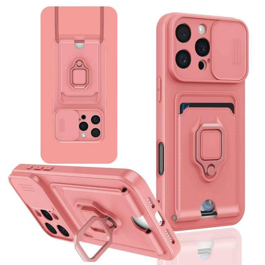 Sliding Camshield Magnetic Card Holder Silicone Phone Case, For iPhone 16 Pro Max, For iPhone 16 Pro, For iPhone 16 Plus, For iPhone 16