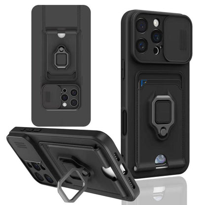 Sliding Camshield Magnetic Card Holder Silicone Phone Case, For iPhone 17e / 16e, For iPhone 16 Pro Max, For iPhone 16 Pro, For iPhone 16 Plus