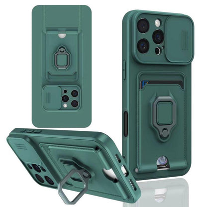 Sliding Camshield Magnetic Card Holder Silicone Phone Case, For iPhone 17e / 16e, For iPhone 16 Pro Max, For iPhone 16 Pro, For iPhone 16 Plus